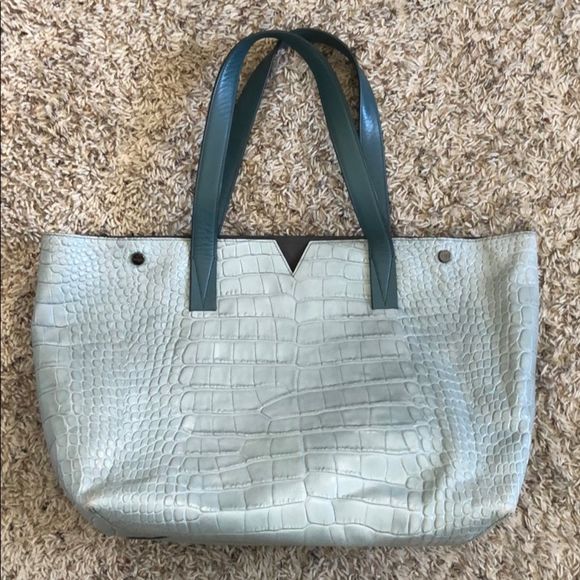 Vince Handbags - Vince Croc V Tote in Light Teal
